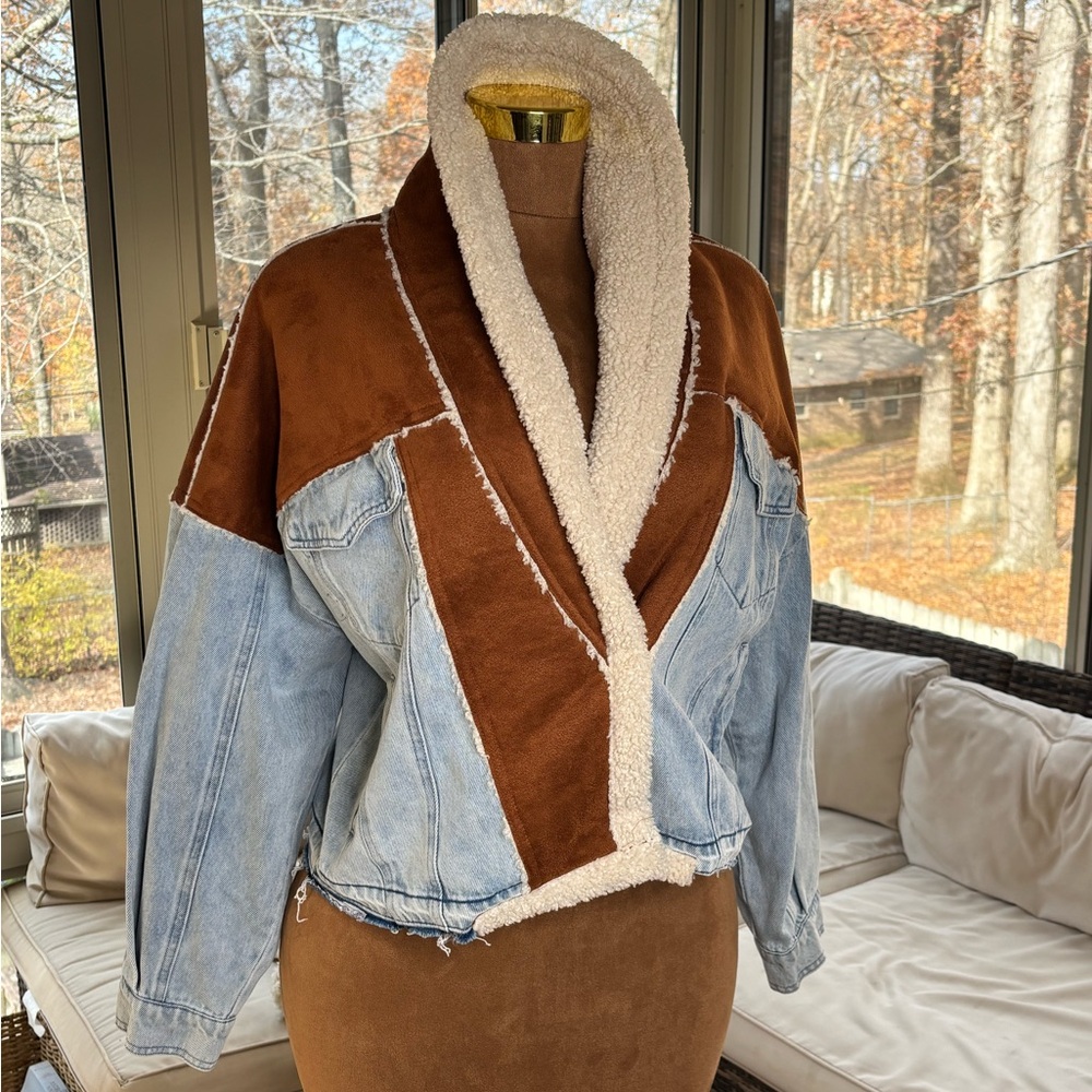 Blank NYC Light Blue Denim and Suede Shaper Jacket • Moto Style - Picture 8 of 10